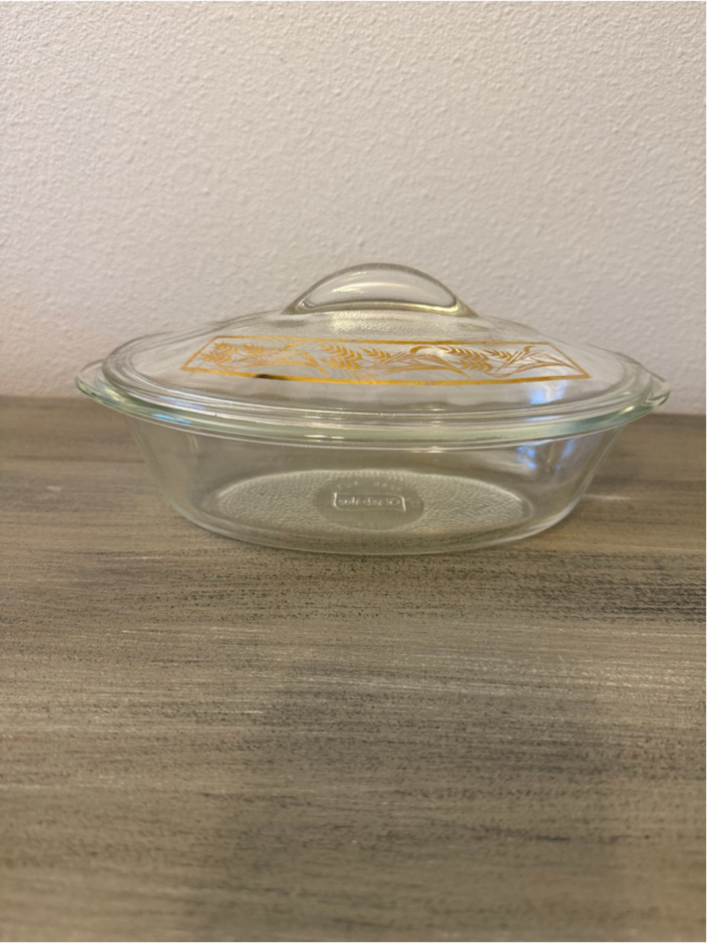 Vtg Mid-Century Glasbake Golden Wheat Casserole Dish J-235 J-2275 1 QT 10" Lid